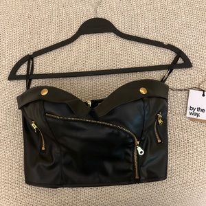 LEXY MOTO FAUX LEATHER CORSET IN BLACK